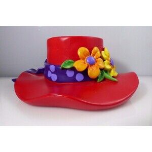 Vintage Red Hat Society Resin Candle Holder Flower Glass Votive Burton & Burton